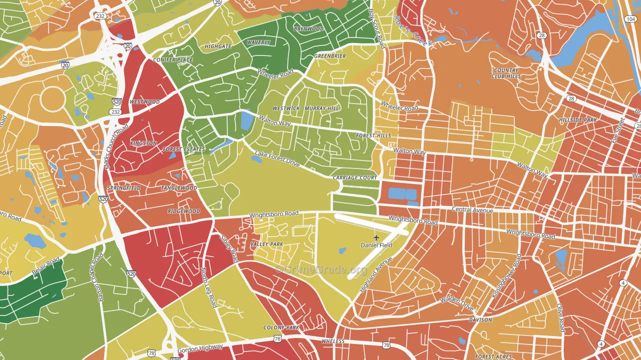 Forrest Hills, Augusta, GA Map of Theft Rates