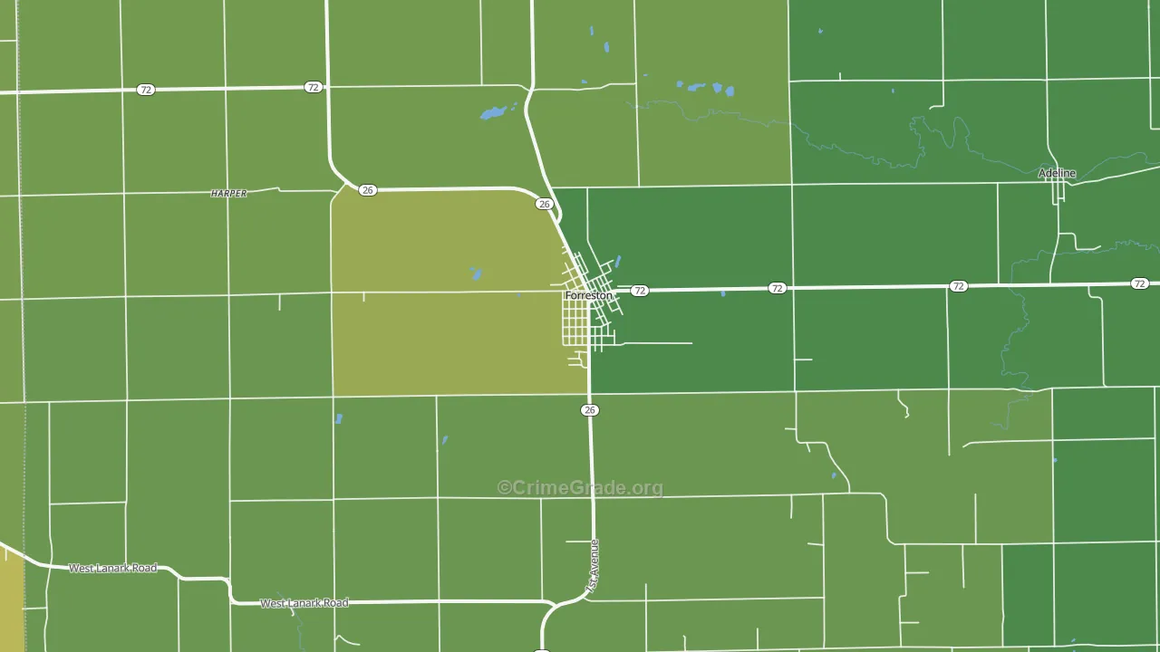 Forreston, IL Map of Theft Rates