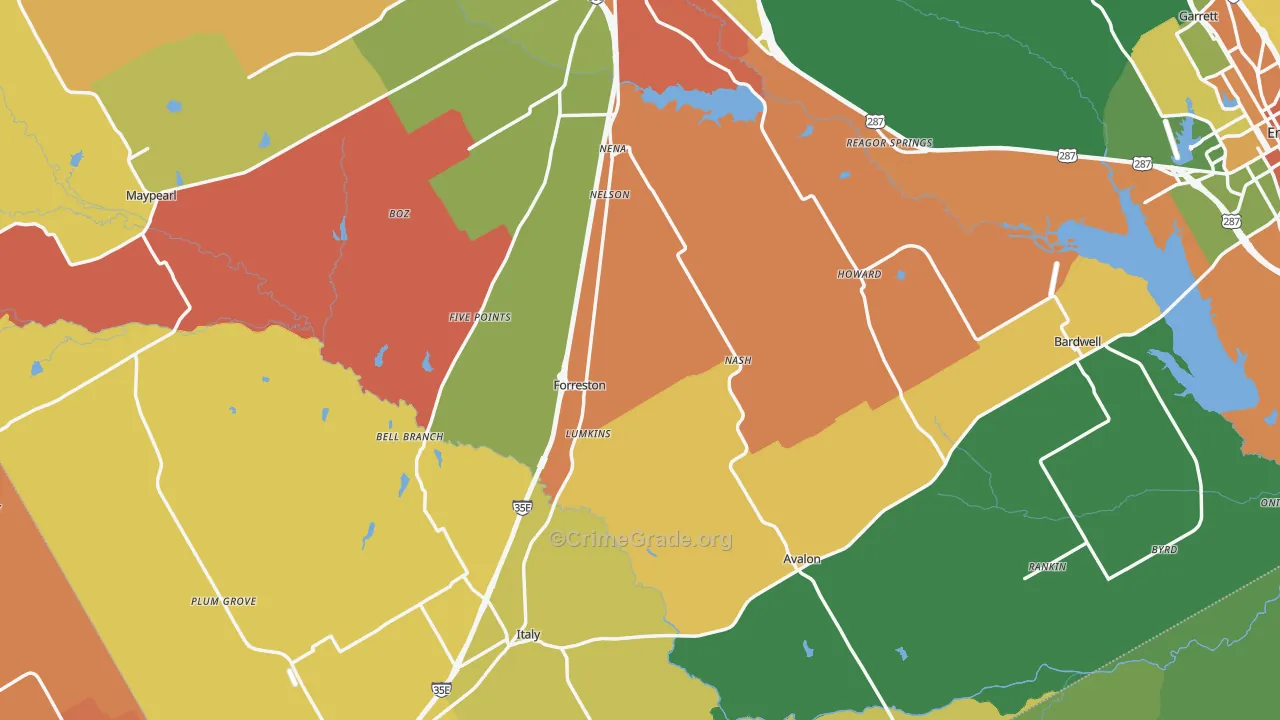Forreston, TX Map of Theft Rates