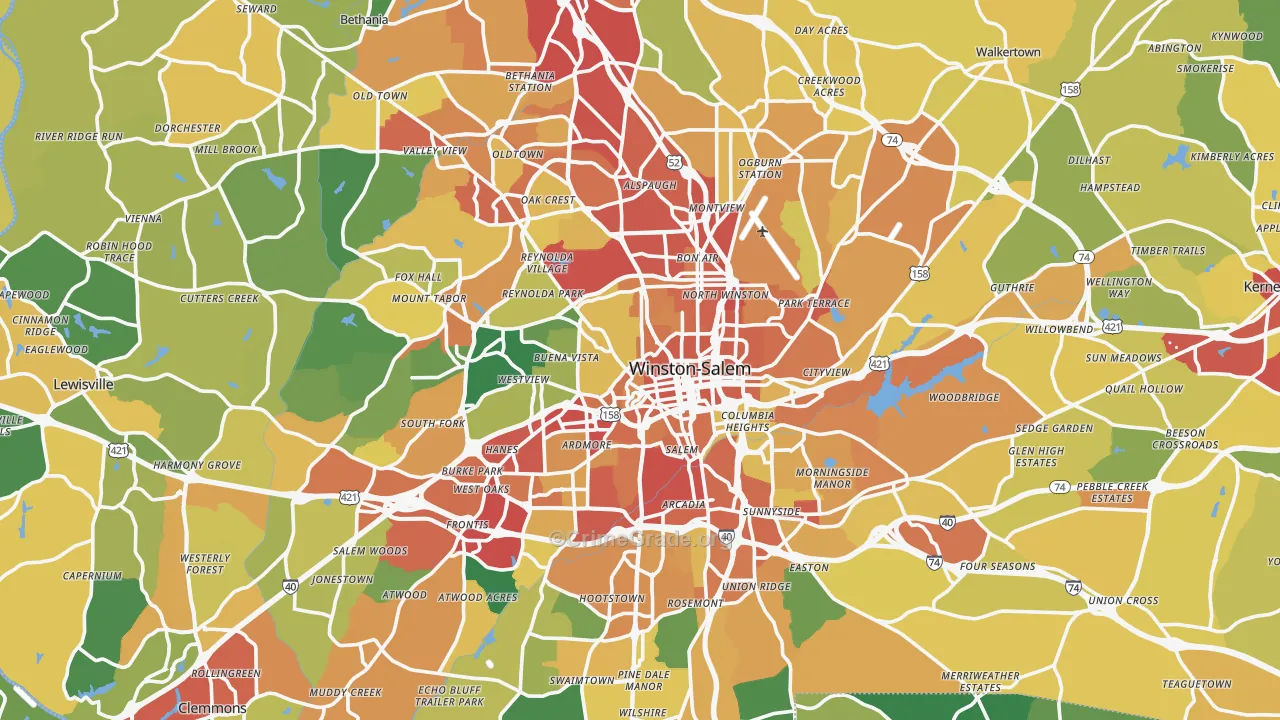 Forsyth County, NC Map of Theft Rates