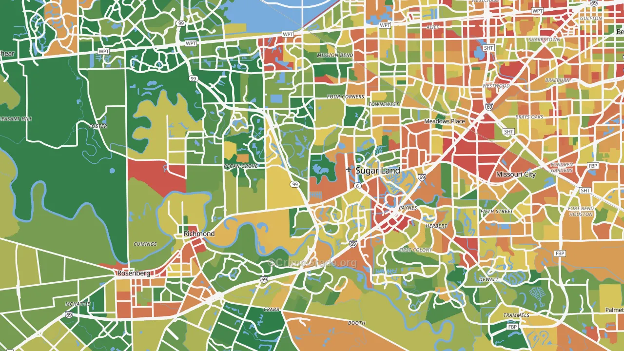 Fort Bend County, TX Map of Theft Rates