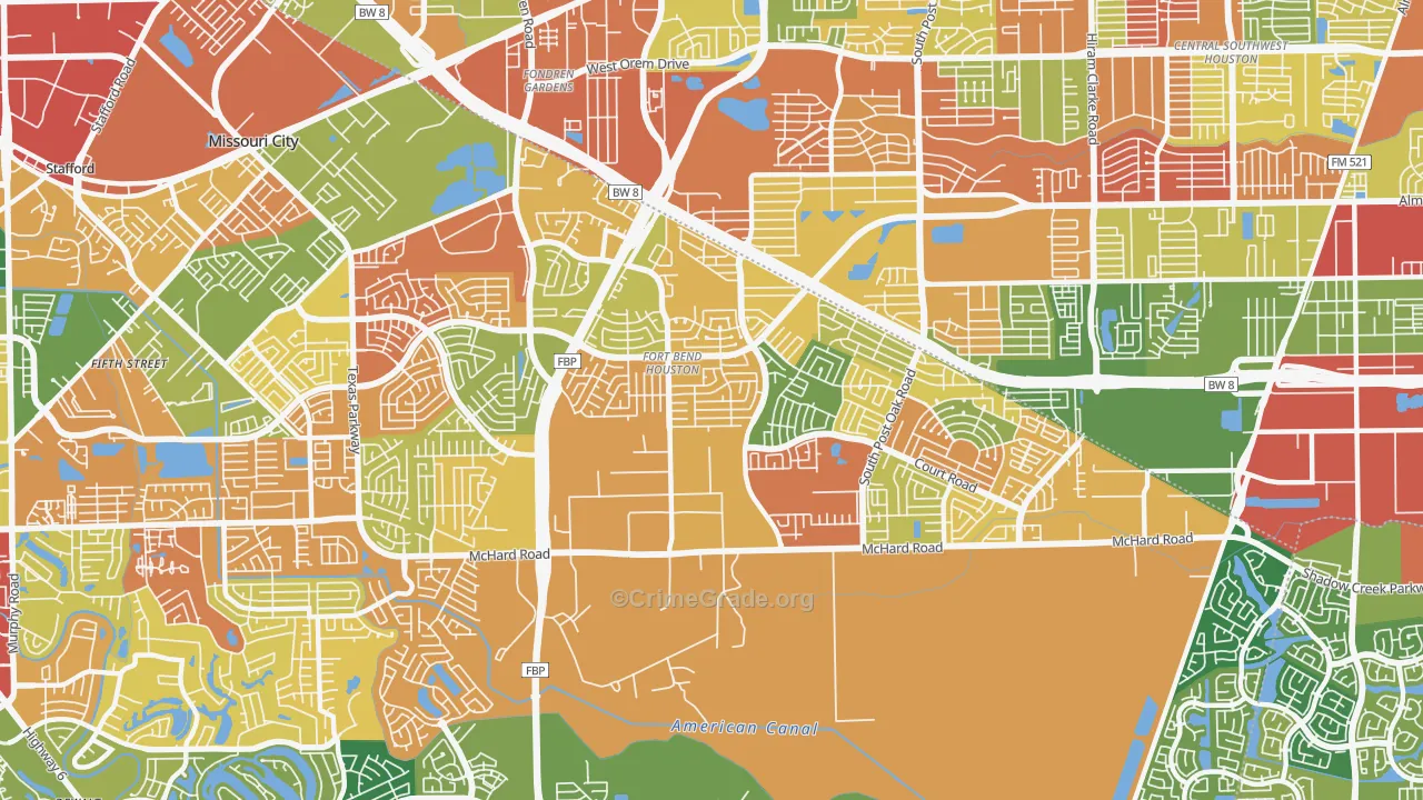 Fort Bend Houston, Missouri City, TX Map of Theft Rates