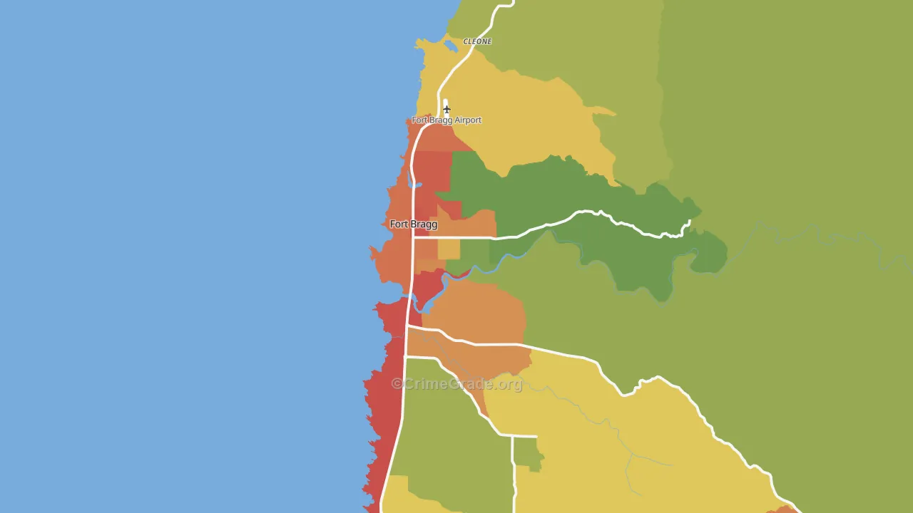 Fort Bragg, CA Map of Theft Rates