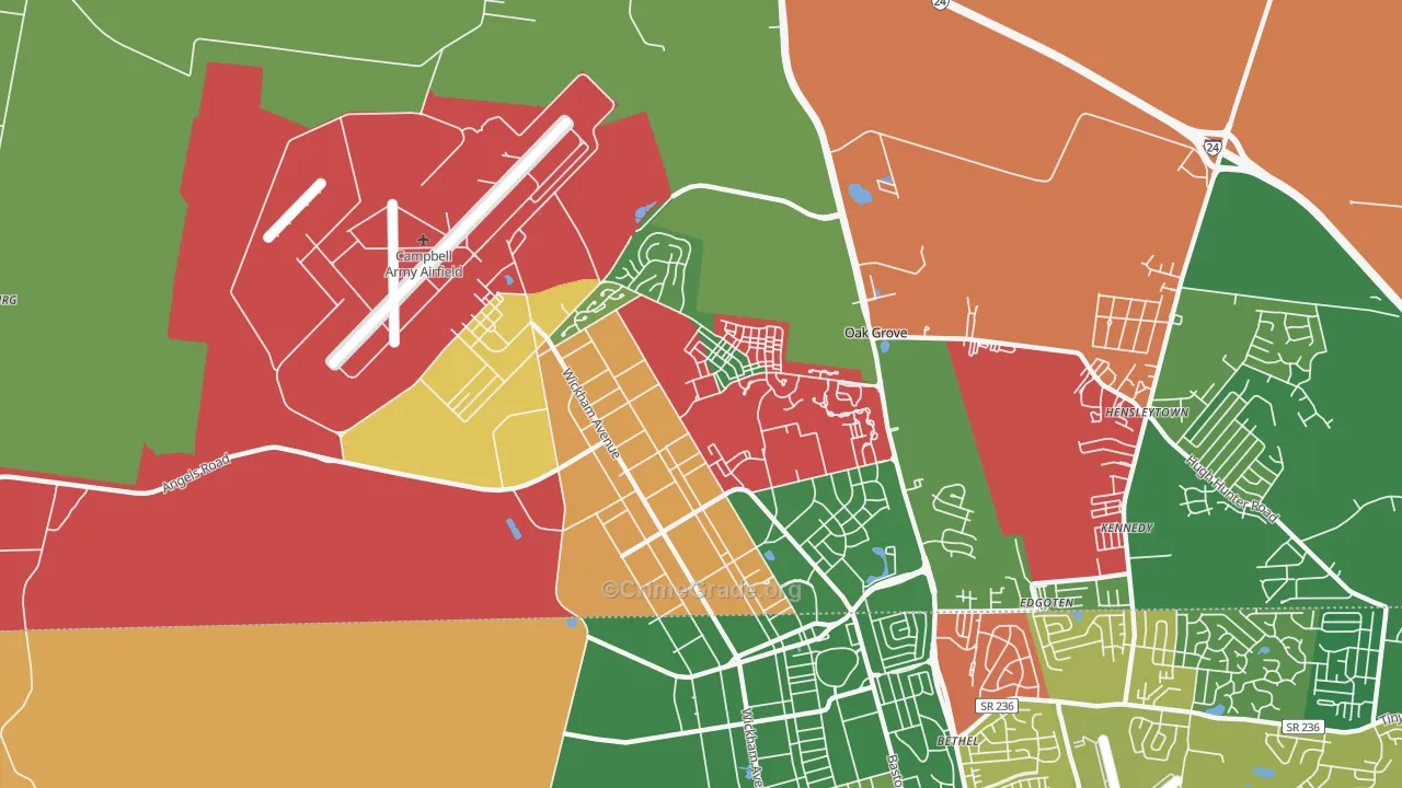 Fort Campbell North, KY Map of Theft Rates