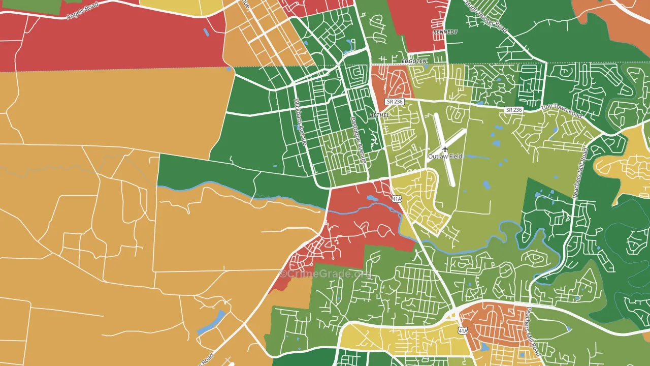 Fort Campbell, TN Map of Theft Rates