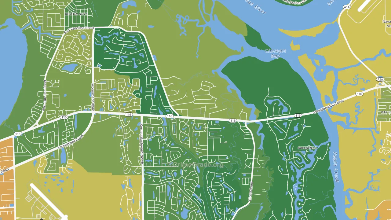 Fort Caroline Shores, Jacksonville, FL Map of Theft Rates