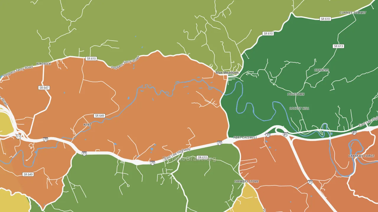 Fort Chiswell, VA Map of Theft Rates