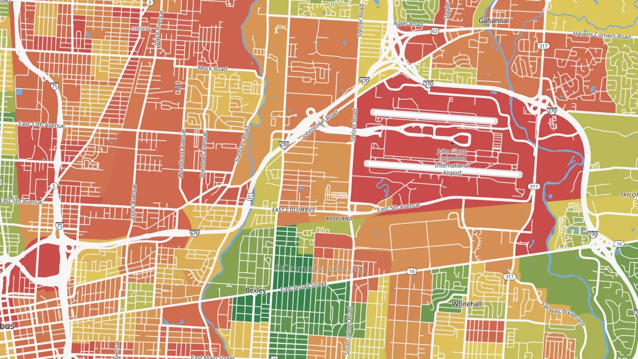 Fort Columbus Airport, Columbus, OH Map of Theft Rates