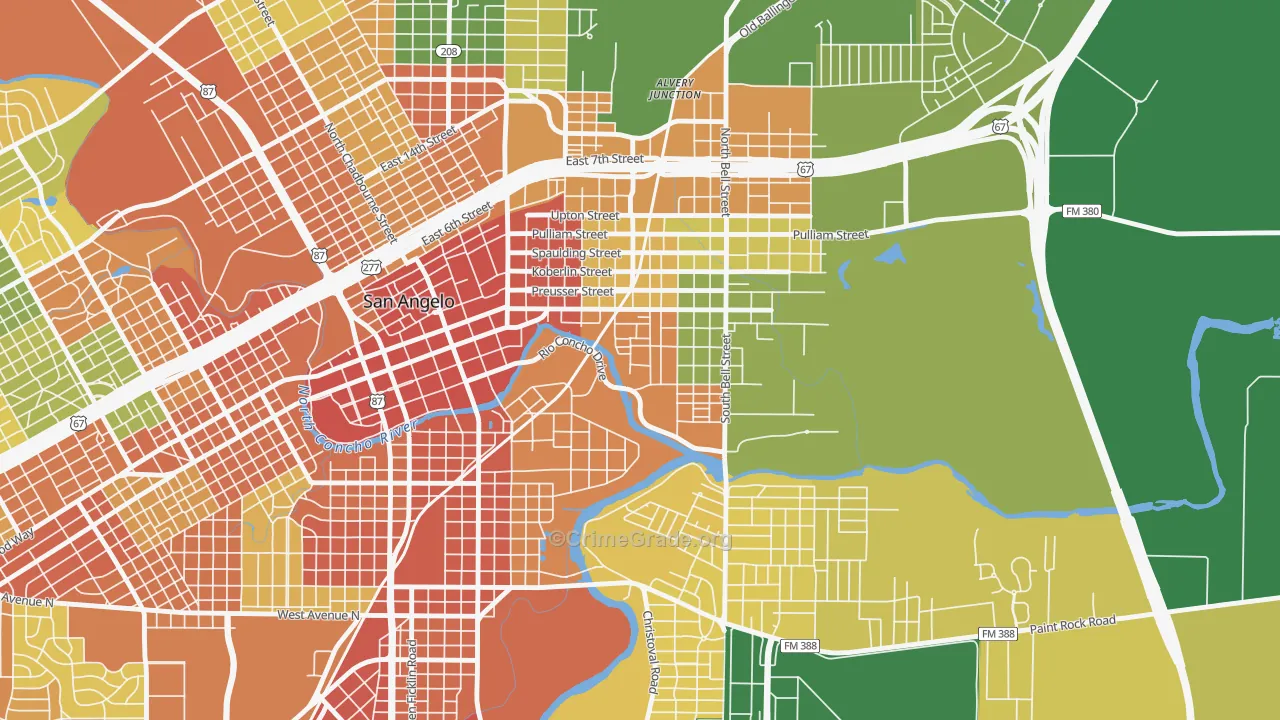 Fort Concho, San Angelo, TX Map of Theft Rates