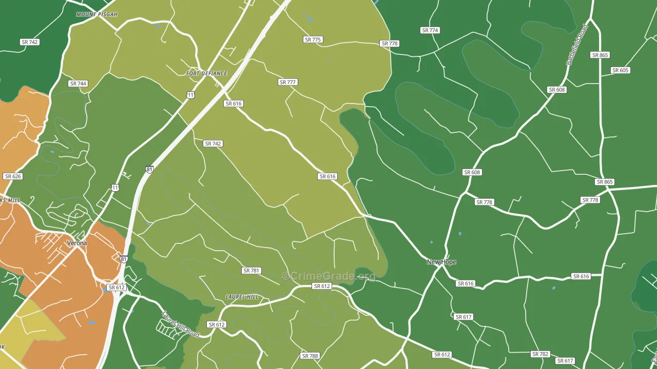 Fort Defiance, VA Map of Theft Rates