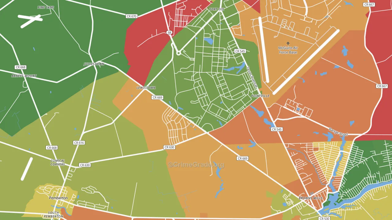 Fort Dix, NJ Map of Theft Rates