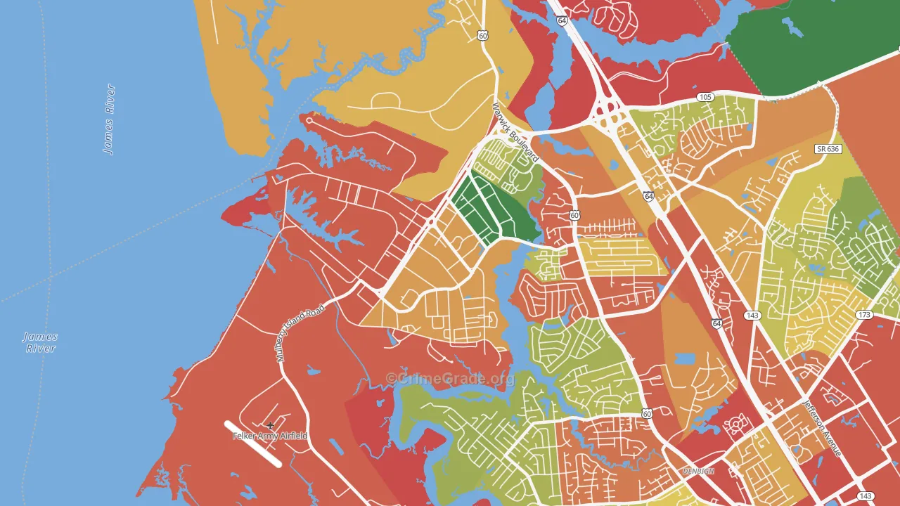Fort Eustis, VA Map of Theft Rates