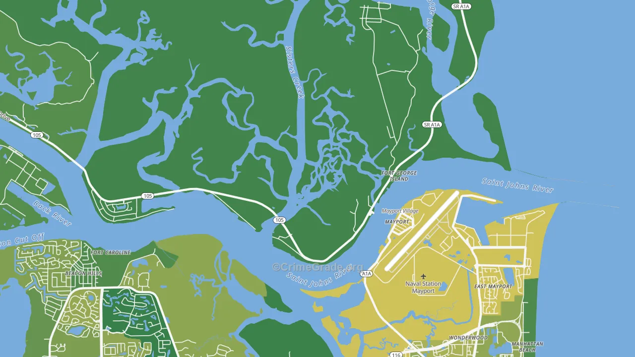 Fort George Island, FL Map of Theft Rates