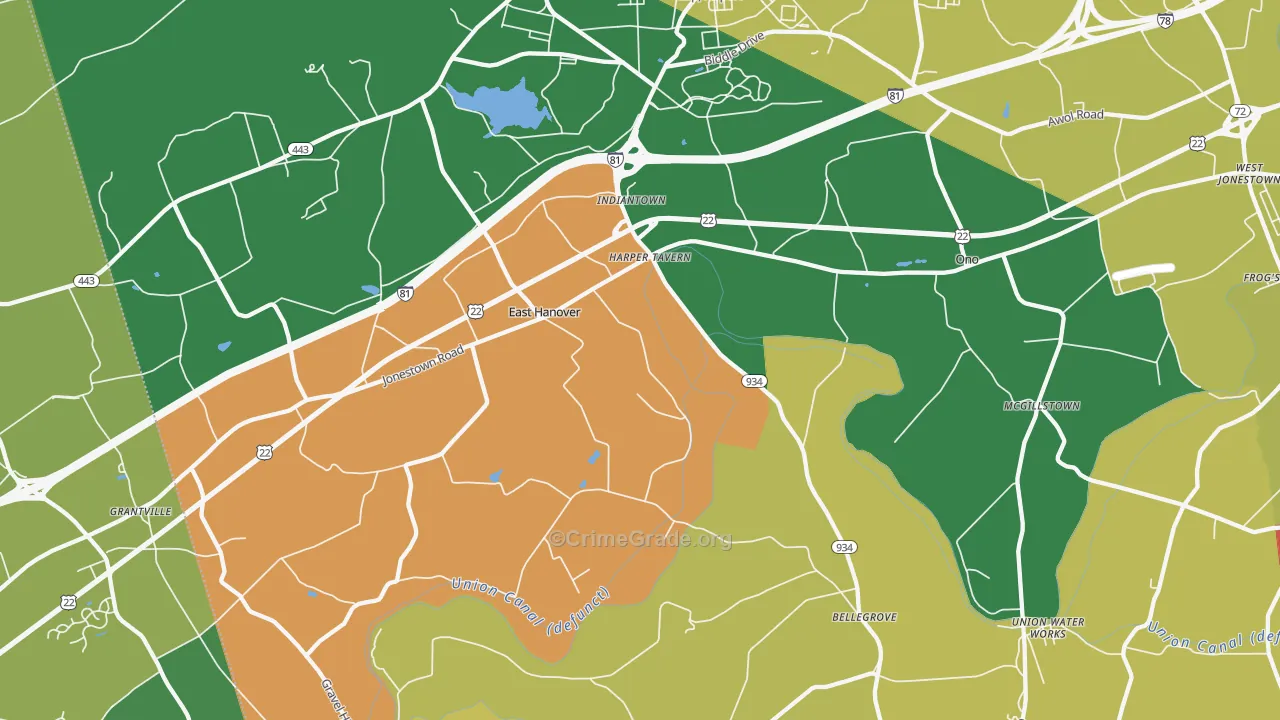 Fort Indiantown Gap, PA Map of Theft Rates