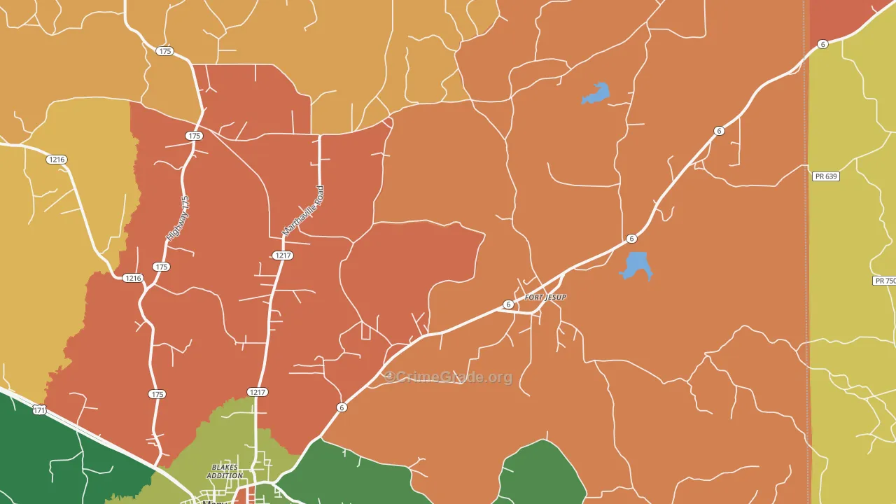 Fort Jesup, LA Map of Theft Rates