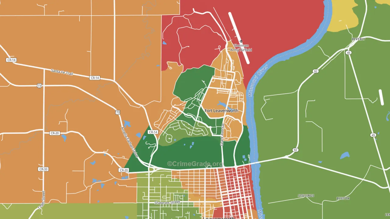 Fort Leavenworth, KS Map of Theft Rates