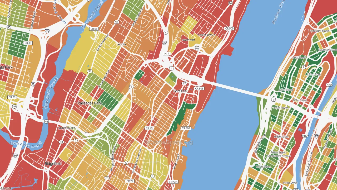 Fort Lee, NJ Map of Theft Rates