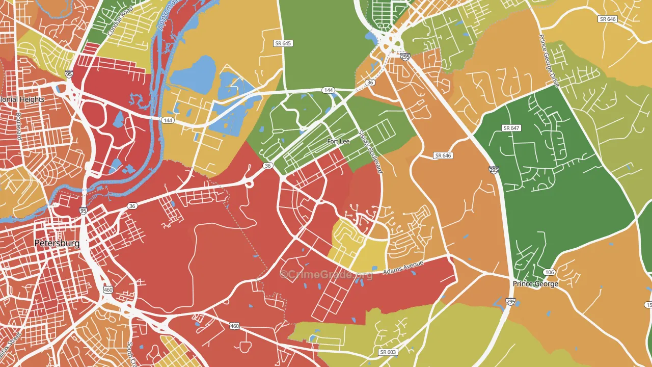 Fort Lee, VA Map of Theft Rates