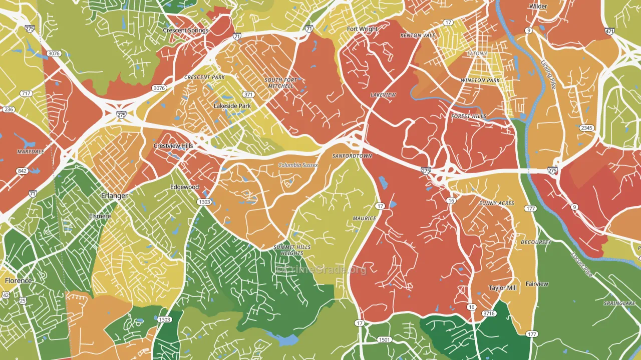 Fort Mitchell, KY Map of Theft Rates