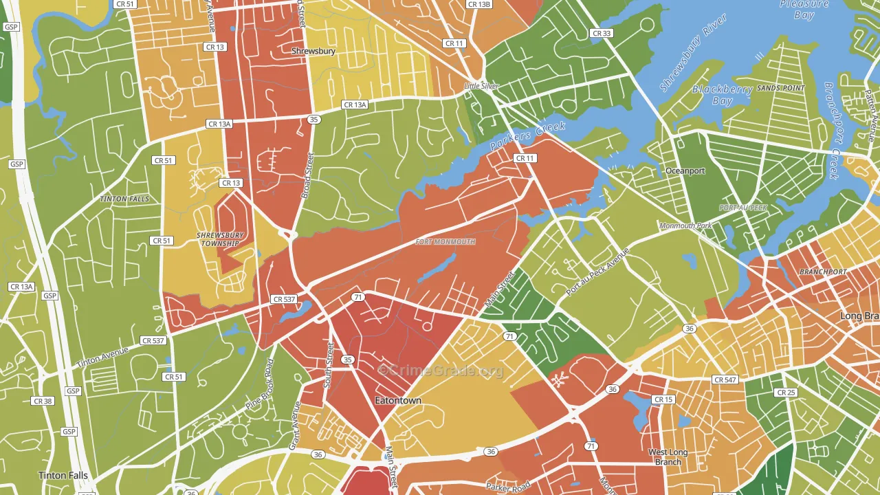 Fort Monmouth, NJ Map of Theft Rates