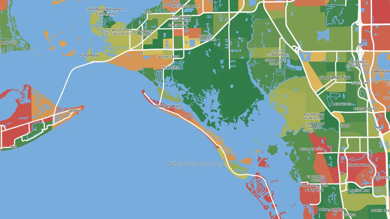 Fort Myers Beach, FL Map of Theft Rates