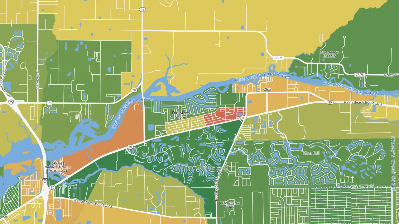 Fort Myers Shores, FL Map of Theft Rates