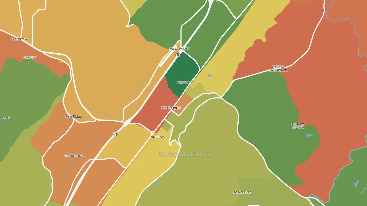 Fort Payne, AL Map of Theft Rates