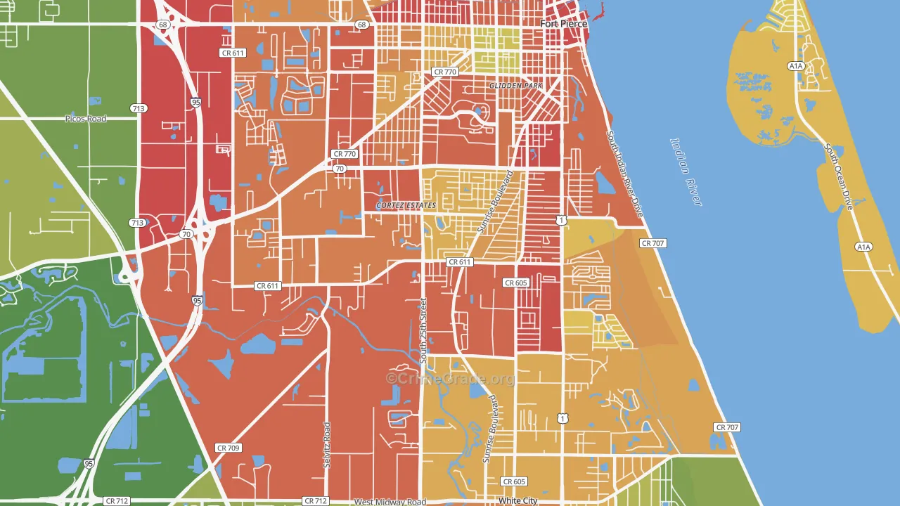 Fort Pierce South, FL Map of Theft Rates