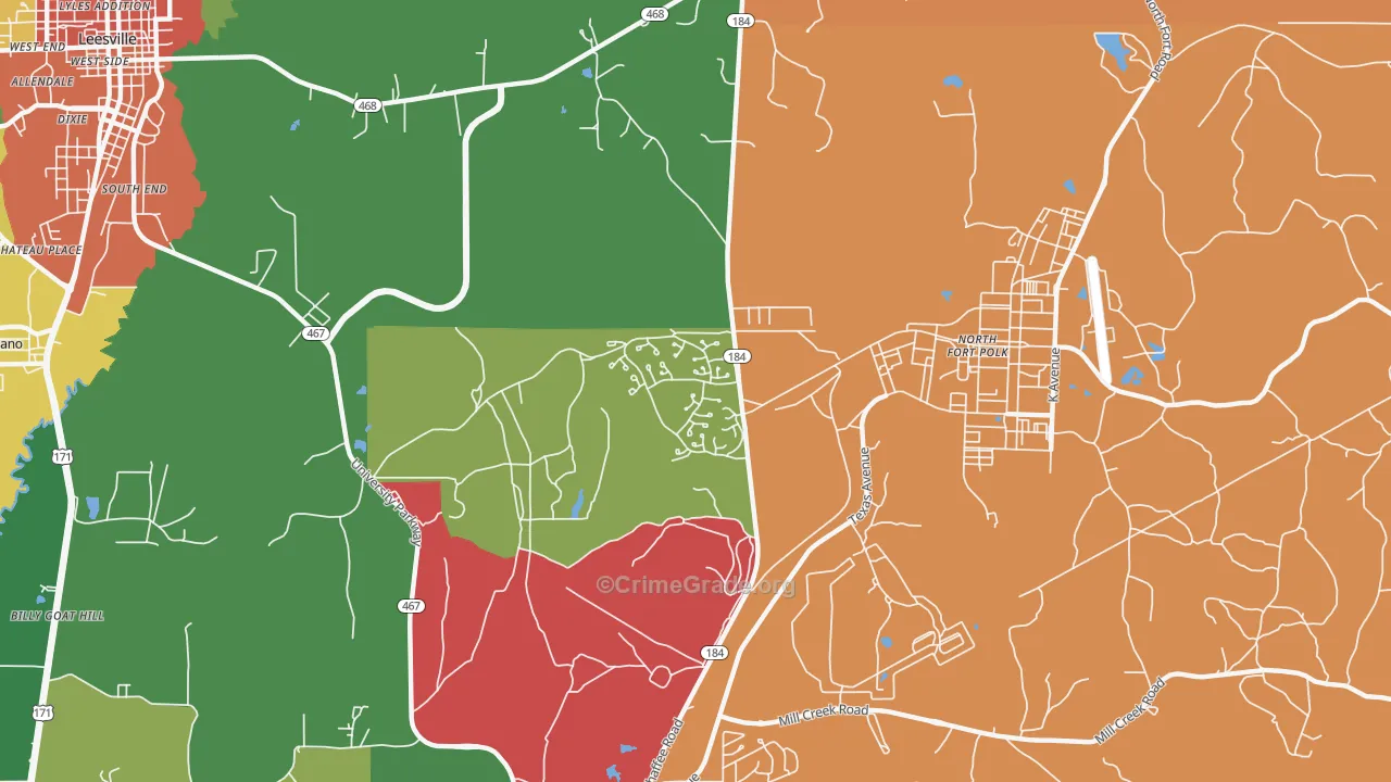 Fort Polk North, LA Map of Theft Rates
