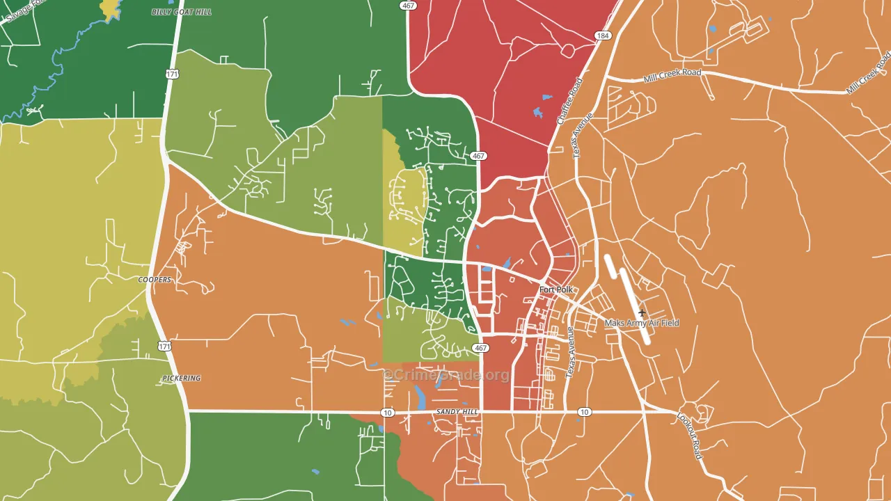 Fort Polk South, LA Map of Theft Rates