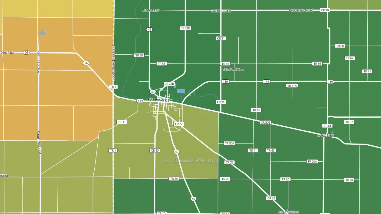 Fort Recovery, OH Map of Theft Rates