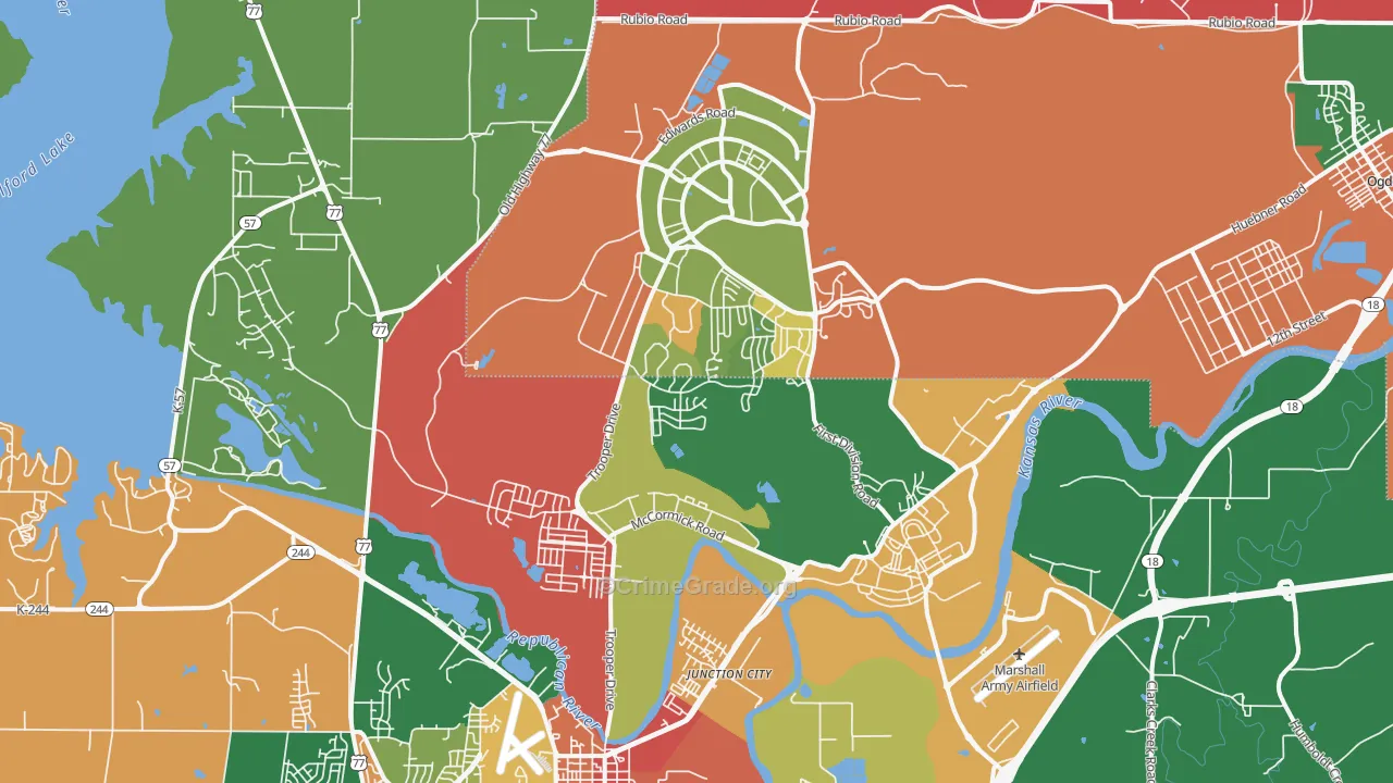 Fort Riley, KS Map of Theft Rates