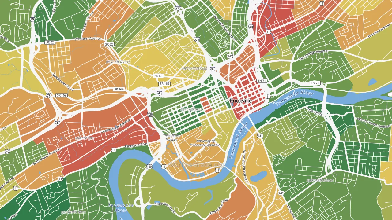 Fort Sanders, Knoxville, TN Map of Theft Rates