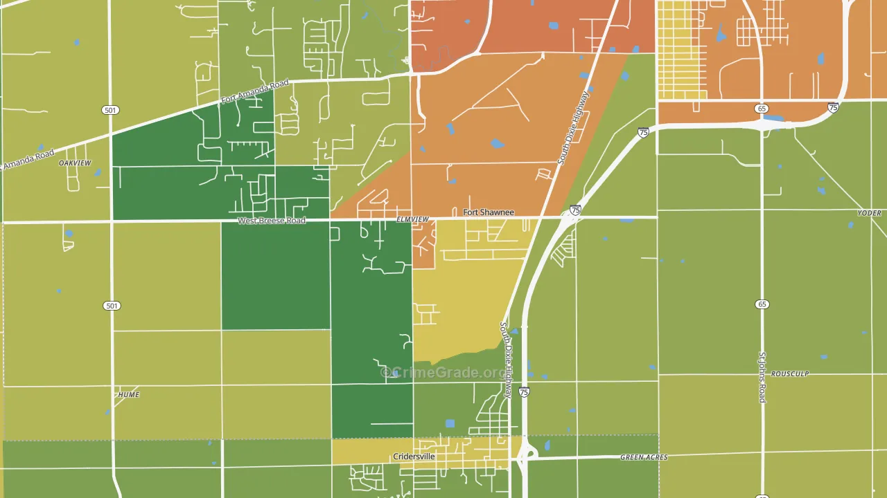 Fort Shawnee, OH Map of Theft Rates