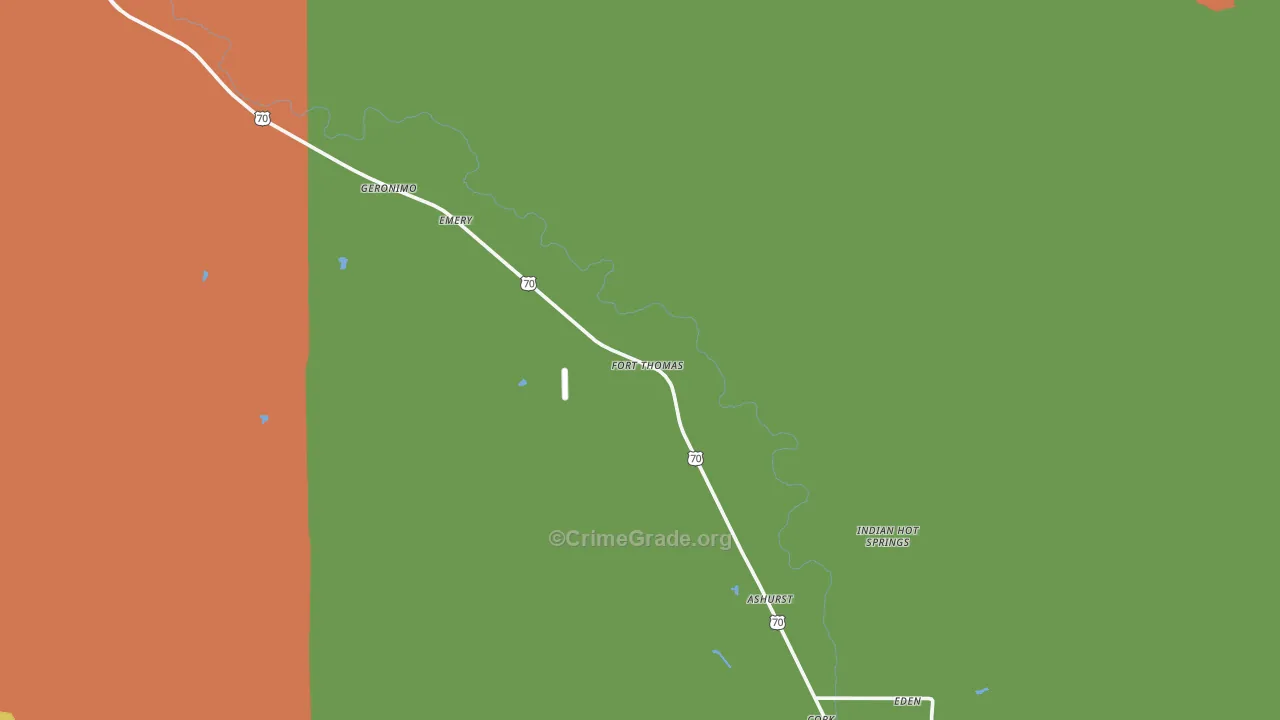 Fort Thomas, AZ Map of Theft Rates
