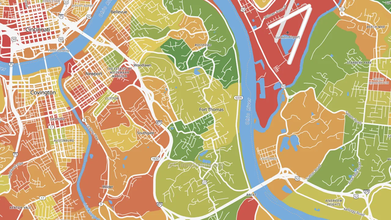 Fort Thomas, KY Map of Theft Rates