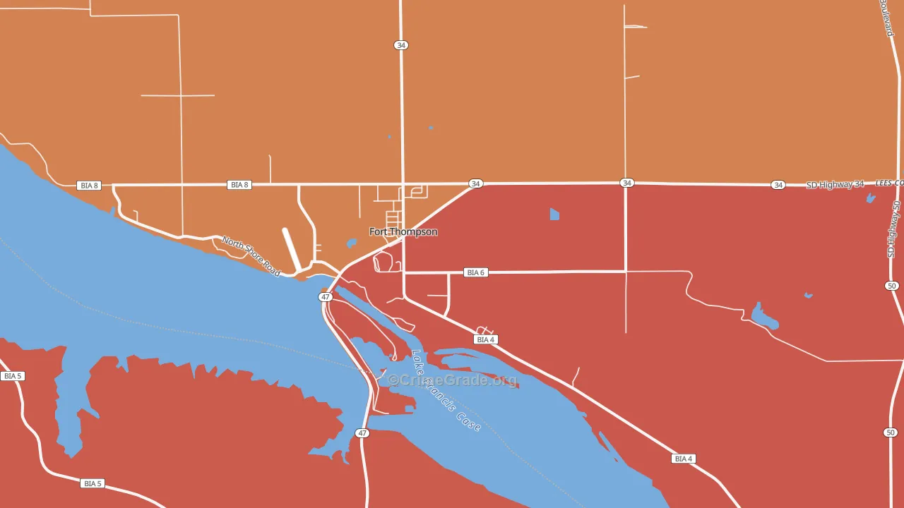 Fort Thompson, SD Map of Theft Rates