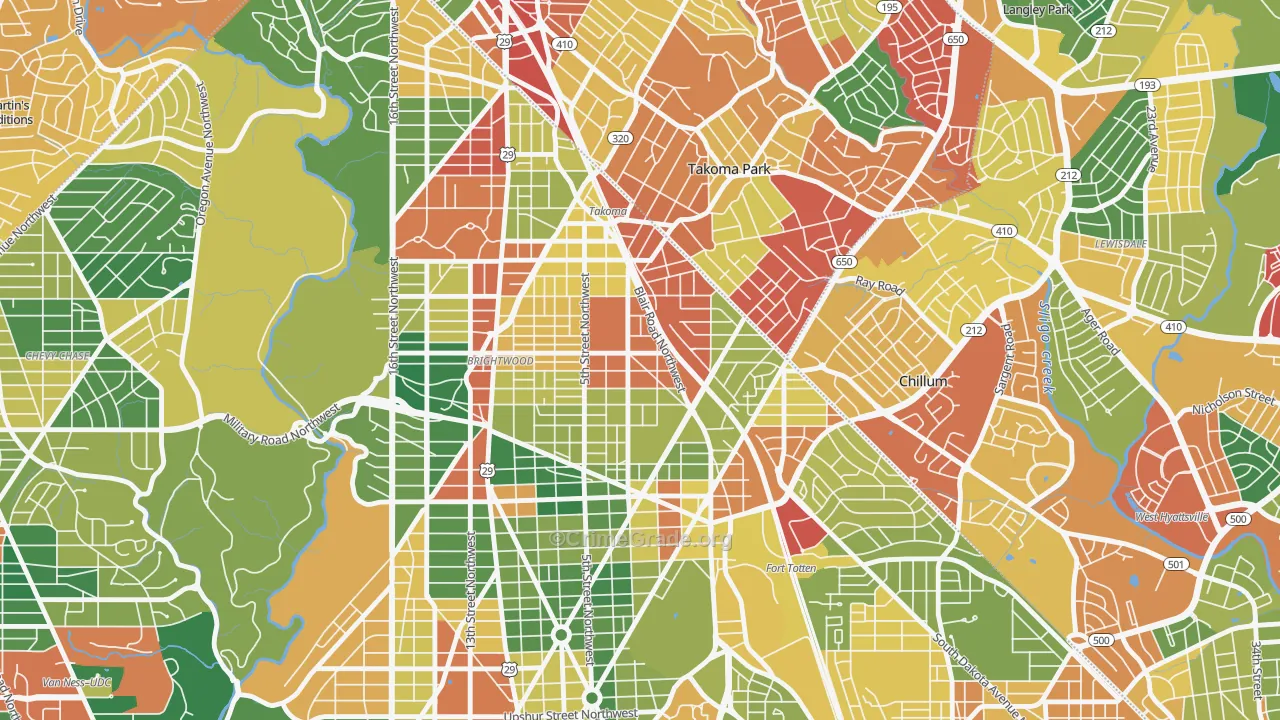 Fort Totten-Upper Northeast, Washington, DC Map of Theft Rates