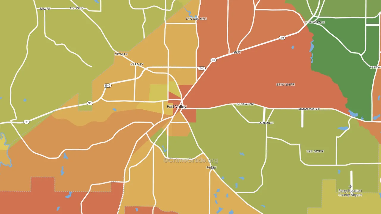 Fort Valley, GA Map of Theft Rates