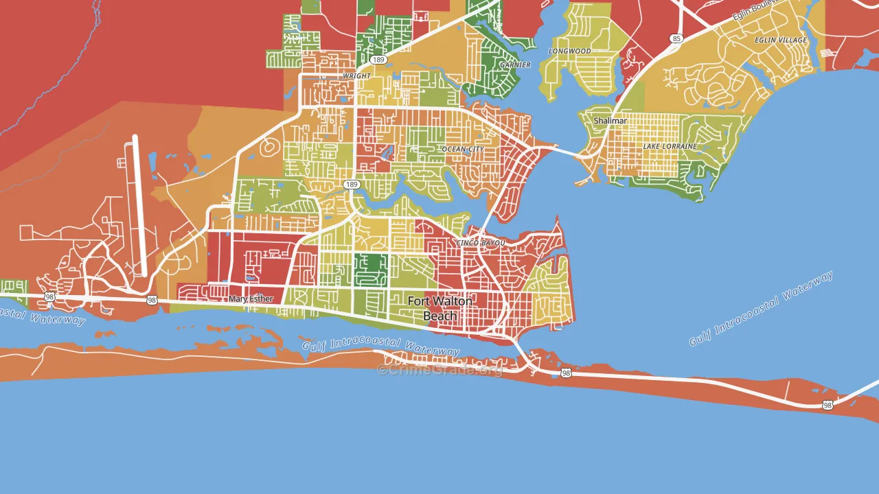 Fort Walton Beach, FL Map of Theft Rates