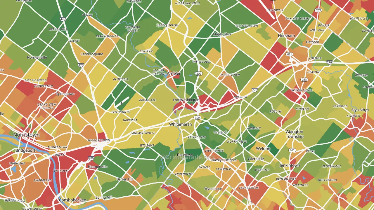 Fort Washington, PA Map of Theft Rates