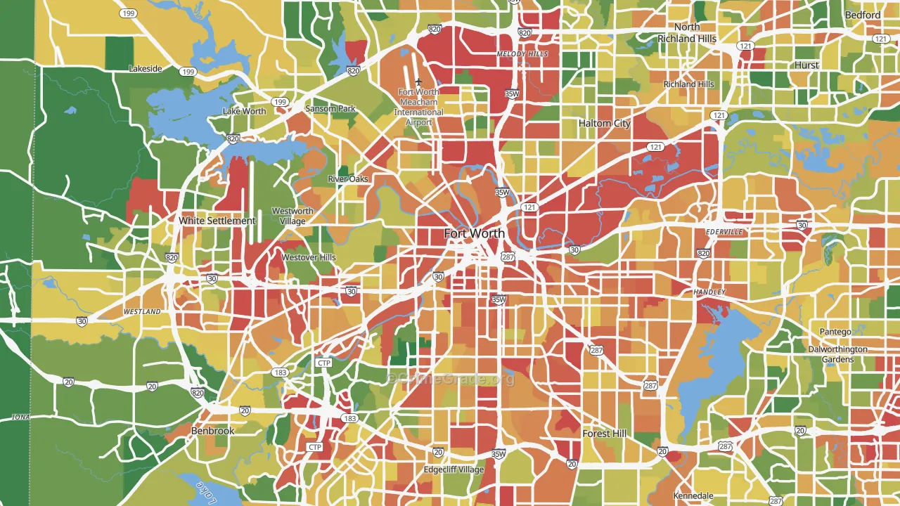 Fort Worth, TX Map of Theft Rates