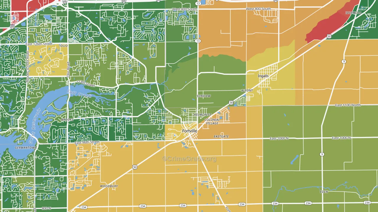 Fortville, IN Map of Theft Rates