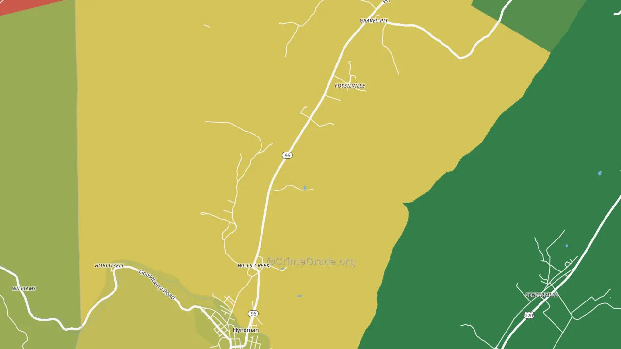 Fossilville, PA Map of Theft Rates