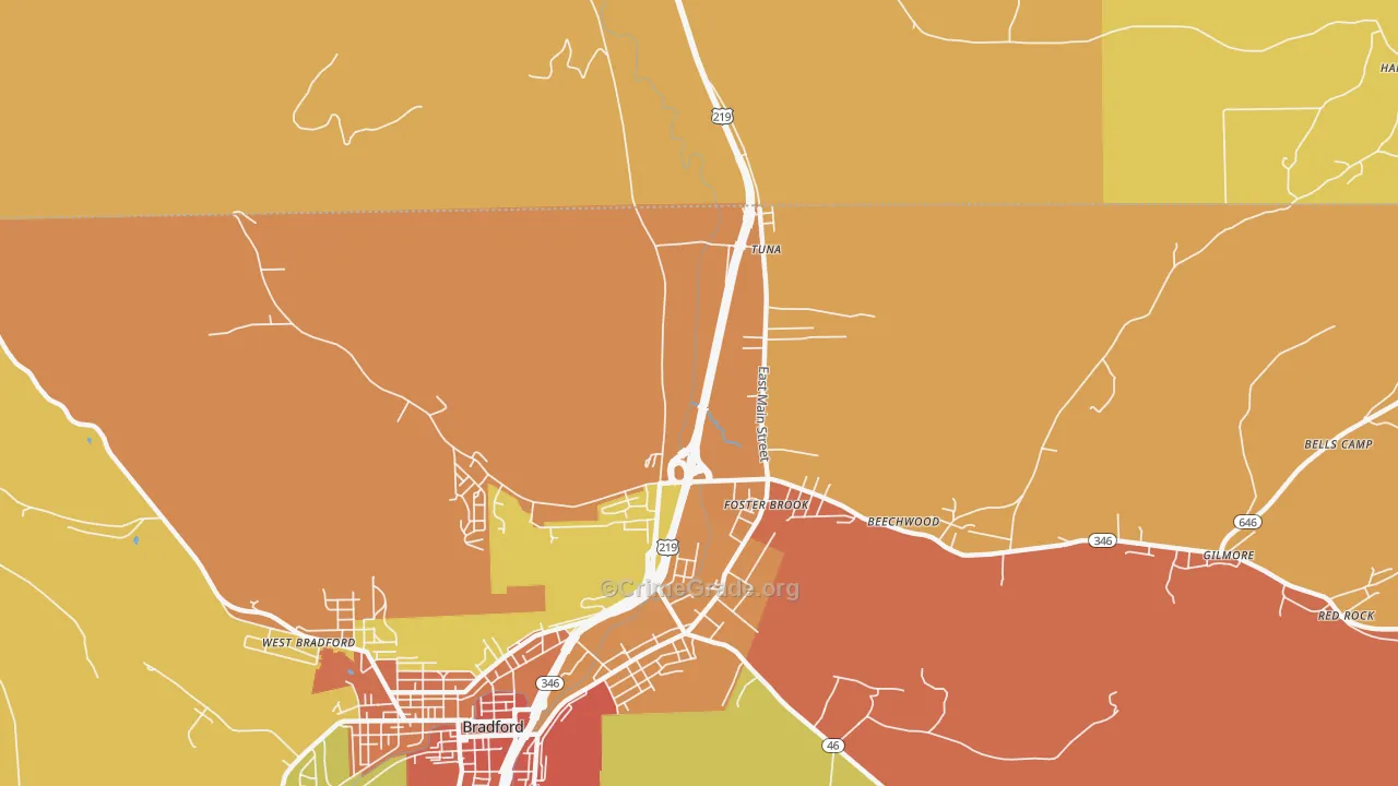 Foster Brook, PA Map of Theft Rates