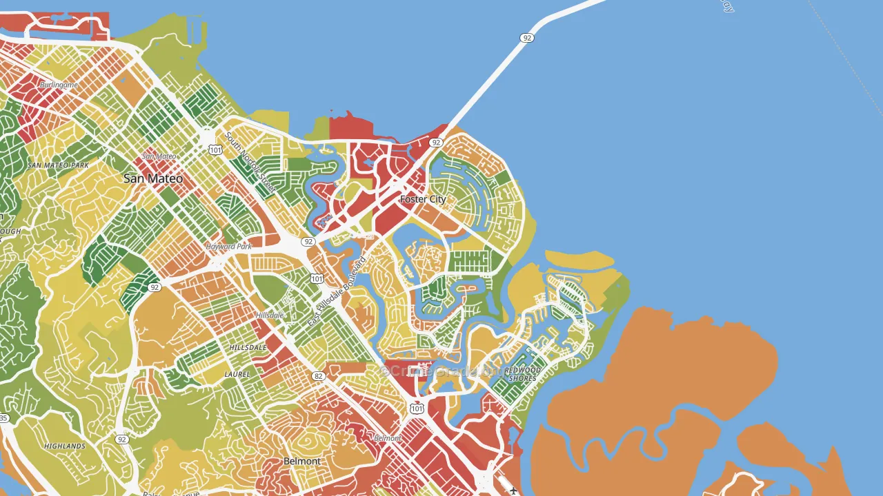 Foster City, CA Map of Theft Rates