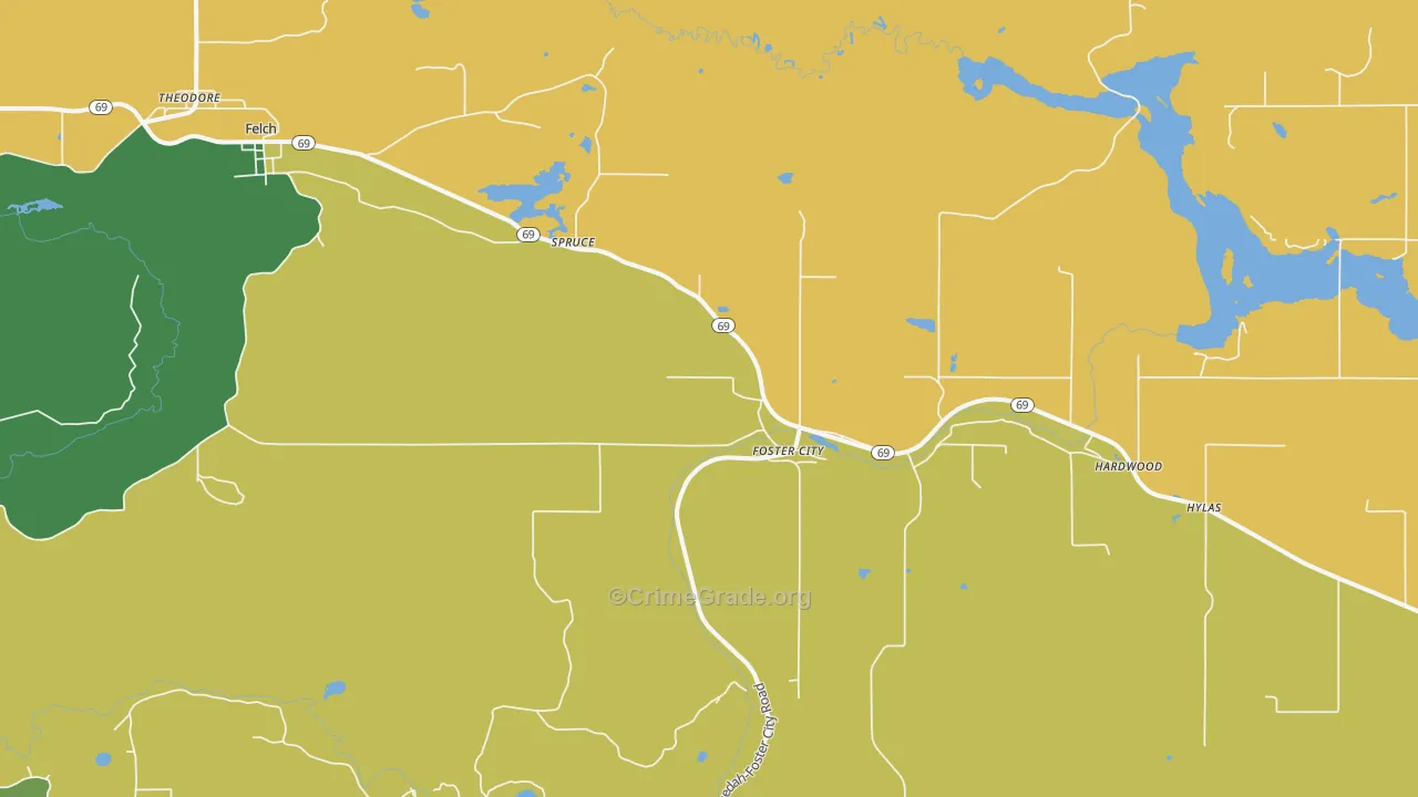 Foster City, MI Map of Theft Rates