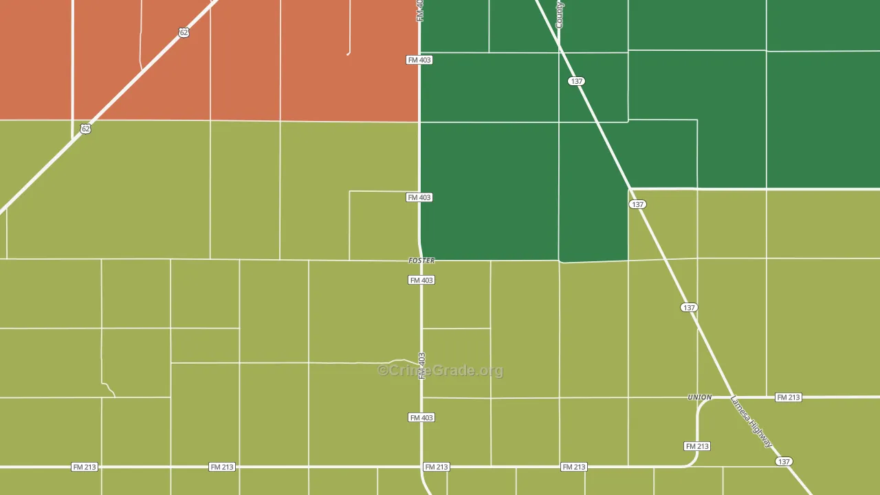 Foster, TX Map of Theft Rates