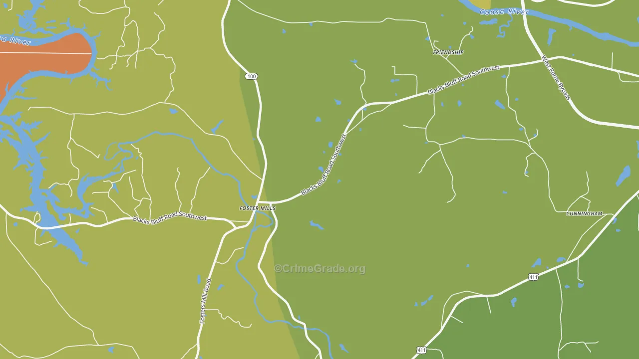 Fosters Mills, GA Map of Theft Rates