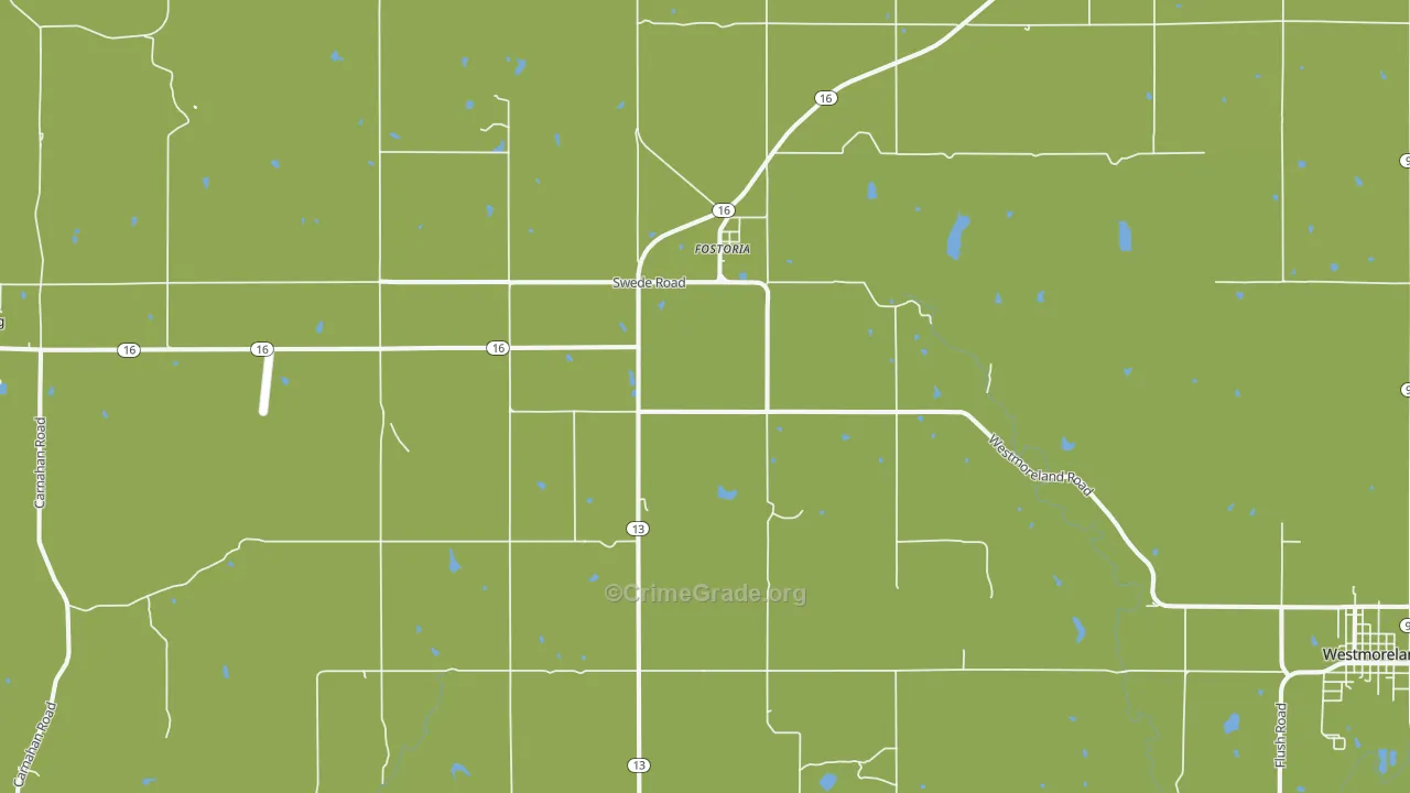 Fostoria, KS Map of Theft Rates